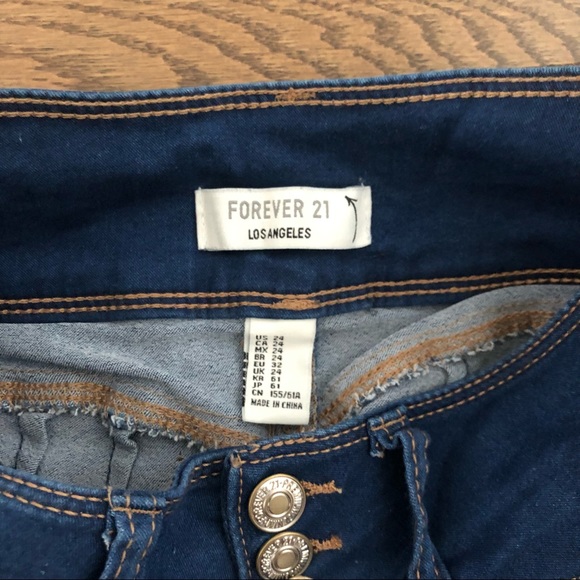 Forever 21 Denim Rolled Cuff Skinny Ankle Cropped Jeans High Waist Solid Blue - Picture 6 of 8